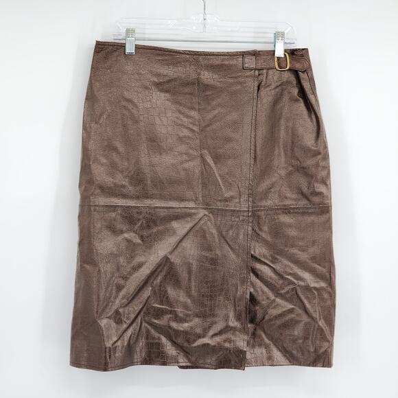 Vintage Hugo Buscati Brown Leather Skirt Size 12 - Picture 1 of 5
